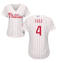 Women's Majestic Philadelphia Phillies #4 Jimmy Foxx Authentic White/Red Strip Home Cool Base MLB Jersey