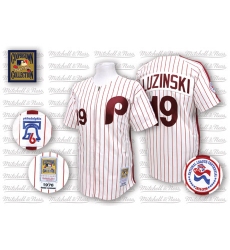 Men's Mitchell and Ness Philadelphia Phillies #19 Greg Luzinski Authentic White/Red Strip Throwback MLB Jersey