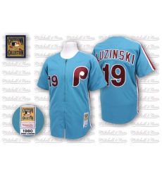 Men's Mitchell and Ness Philadelphia Phillies #19 Greg Luzinski Replica Blue Throwback MLB Jersey