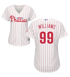 Women's Majestic Philadelphia Phillies #99 Mitch Williams Replica White/Red Strip Home Cool Base MLB Jersey