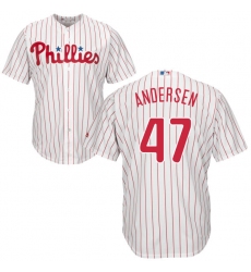 Youth Majestic Philadelphia Phillies #47 Larry Andersen Authentic White/Red Strip Home Cool Base MLB Jersey