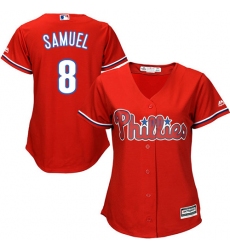 Women's Majestic Philadelphia Phillies #8 Juan Samuel Replica Red Alternate Cool Base MLB Jersey
