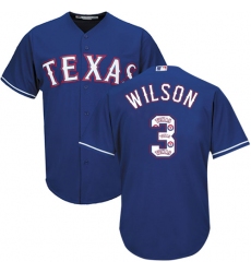 Men's Majestic Texas Rangers #3 Russell Wilson Authentic Royal Blue Team Logo Fashion Cool Base MLB Jersey