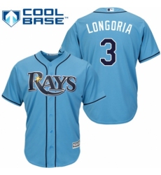 Youth Majestic Tampa Bay Rays #3 Evan Longoria Authentic Light Blue Alternate 2 Cool Base MLB Jersey