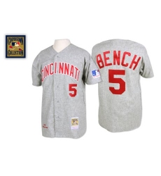 Men's Mitchell and Ness Cincinnati Reds #5 Johnny Bench Replica Grey 1969 Throwback MLB Jersey