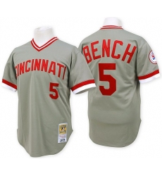 Men's Mitchell and Ness Cincinnati Reds #5 Johnny Bench Replica Grey Throwback MLB Jersey