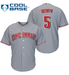 Youth Majestic Cincinnati Reds #5 Johnny Bench Replica Grey Road Cool Base MLB Jersey