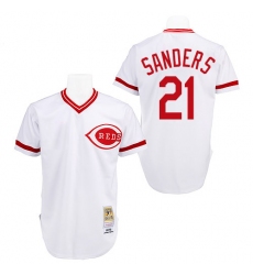 Men's Mitchell and Ness Cincinnati Reds #21 Reggie Sanders Authentic White Throwback MLB Jersey