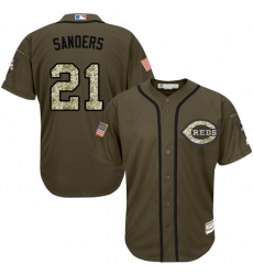 Youth Majestic Cincinnati Reds #21 Reggie Sanders Authentic Green Salute to Service MLB Jersey