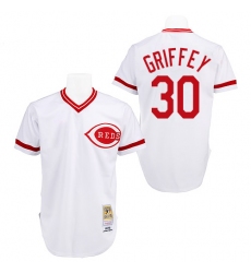 Men's Mitchell and Ness Cincinnati Reds #30 Ken Griffey Replica White Throwback MLB Jersey