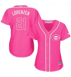 Women's Majestic Cincinnati Reds #21 Michael Lorenzen Authentic Pink Fashion Cool Base MLB Jersey
