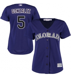 Women's Majestic Colorado Rockies #5 Carlos Gonzalez Authentic Purple Alternate 1 Cool Base MLB Jersey