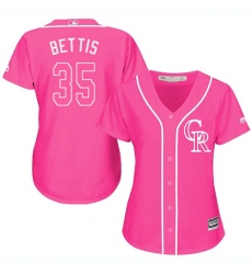 Women's Majestic Colorado Rockies #35 Chad Bettis Authentic Pink Fashion Cool Base MLB Jersey
