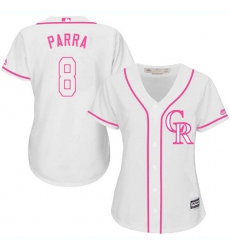 Women's Majestic Colorado Rockies #8 Gerardo Parra Authentic White Fashion Cool Base MLB Jersey