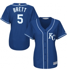 Women's Majestic Kansas City Royals #5 George Brett Authentic Blue Alternate 2 Cool Base MLB Jersey