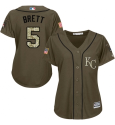 Women's Majestic Kansas City Royals #5 George Brett Replica Green Salute to Service MLB Jersey