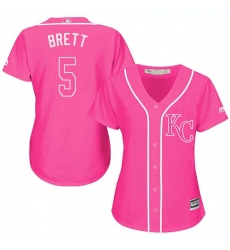 Women's Majestic Kansas City Royals #5 George Brett Replica Pink Fashion Cool Base MLB Jersey