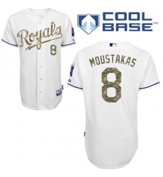 Men's Majestic Kansas City Royals #8 Mike Moustakas Authentic White USMC Cool Base MLB Jersey