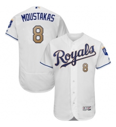 Men's Majestic Kansas City Royals #8 Mike Moustakas White Home Flex Base Authentic MLB Jersey