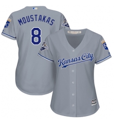 Women's Majestic Kansas City Royals #8 Mike Moustakas Authentic Grey Road Cool Base MLB Jersey