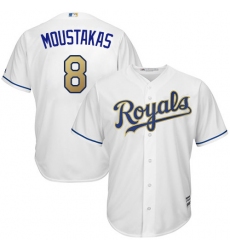 Youth Majestic Kansas City Royals #8 Mike Moustakas Authentic White Home Cool Base MLB Jersey