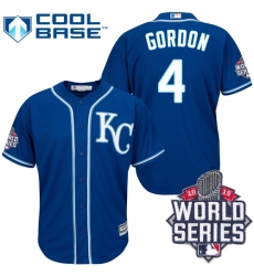Men's Majestic Kansas City Royals #4 Alex Gordon Authentic Blue Alternate 2 Cool Base 2015 World Series