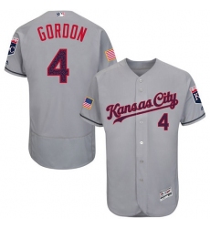 Men's Majestic Kansas City Royals #4 Alex Gordon Authentic Grey Fashion Stars & Stripes Flex Base MLB Jersey