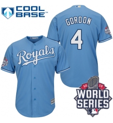 Men's Majestic Kansas City Royals #4 Alex Gordon Authentic Light Blue Alternate 1 Cool Base 2015 World Series