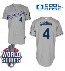 Men's Majestic Kansas City Royals #4 Alex Gordon Replica Grey Road Cool Base 2015 World Series