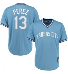 Men's Majestic Kansas City Royals #13 Salvador Perez Replica Light Blue Cooperstown MLB Jersey