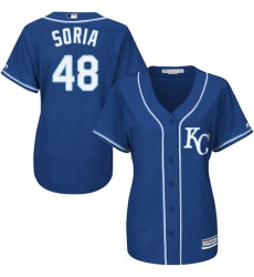 Women's Majestic Kansas City Royals #48 Joakim Soria Authentic Blue Alternate 2 Cool Base MLB Jersey