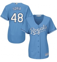 Women's Majestic Kansas City Royals #48 Joakim Soria Replica Light Blue Alternate 1 Cool Base MLB Jersey