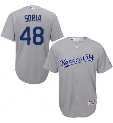 Youth Majestic Kansas City Royals #48 Joakim Soria Replica Grey Road Cool Base MLB Jersey