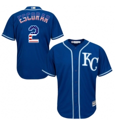 Men's Majestic Kansas City Royals #2 Alcides Escobar Authentic Royal Blue USA Flag Fashion MLB Jersey