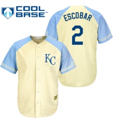 Men's Majestic Kansas City Royals #2 Alcides Escobar Replica Cream Exclusive Vintage Cool Base MLB Jersey