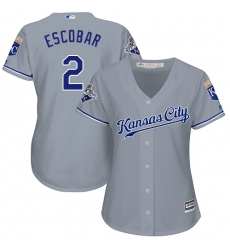 Women's Majestic Kansas City Royals #2 Alcides Escobar Replica Grey Road Cool Base MLB Jersey