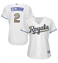 Women's Majestic Kansas City Royals #2 Alcides Escobar Replica White Home Cool Base MLB Jersey