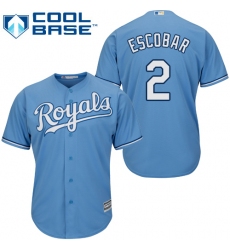 Youth Majestic Kansas City Royals #2 Alcides Escobar Authentic Light Blue Alternate 1 Cool Base MLB Jersey