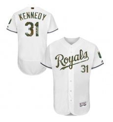 Men's Majestic Kansas City Royals #31 Ian Kennedy Authentic White 2016 Memorial Day Fashion Flex Base MLB Jersey
