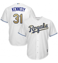 Men's Majestic Kansas City Royals #31 Ian Kennedy Replica White Home Cool Base MLB Jersey