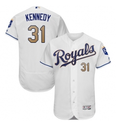 Men's Majestic Kansas City Royals #31 Ian Kennedy White Home Flex Base Authentic MLB Jersey