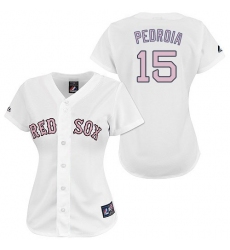 Women's Majestic Boston Red Sox #15 Dustin Pedroia Replica White/Pink No. MLB Jersey