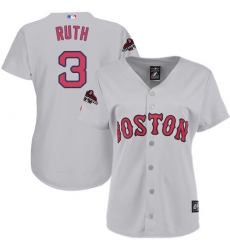 Women's Majestic Boston Red Sox #3 Babe Ruth Authentic Grey Road 2018 World Series Champions MLB Jersey