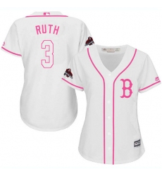 Women's Majestic Boston Red Sox #3 Babe Ruth Authentic White Fashion 2018 World Series Champions MLB Jersey