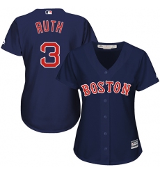 Women's Majestic Boston Red Sox #3 Babe Ruth Replica Navy Blue Alternate Road MLB Jersey