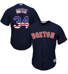 Men's Majestic Boston Red Sox #34 David Ortiz Authentic Navy Blue USA Flag Fashion MLB Jersey