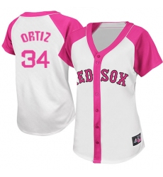Women's Majestic Boston Red Sox #34 David Ortiz Authentic White/Pink Splash Fashion MLB Jersey