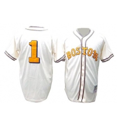 Men's Mitchell and Ness Boston Red Sox #1 Bobby Doerr Replica Cream Throwback MLB Jersey