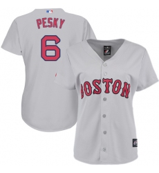 Women's Majestic Boston Red Sox #6 Johnny Pesky Authentic Grey Road MLB Jersey