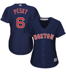 Women's Majestic Boston Red Sox #6 Johnny Pesky Replica Navy Blue Alternate Road MLB Jersey